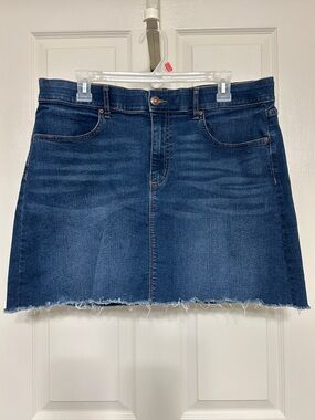 Vintage America Dark Blue Denim Mini Skirt Western Classic Frayed Edge sz 12